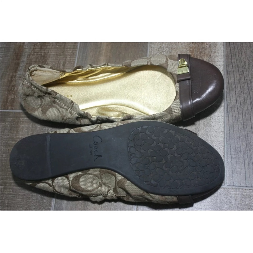 COACH khaki Chestnut Signature Logo Flat Shoes